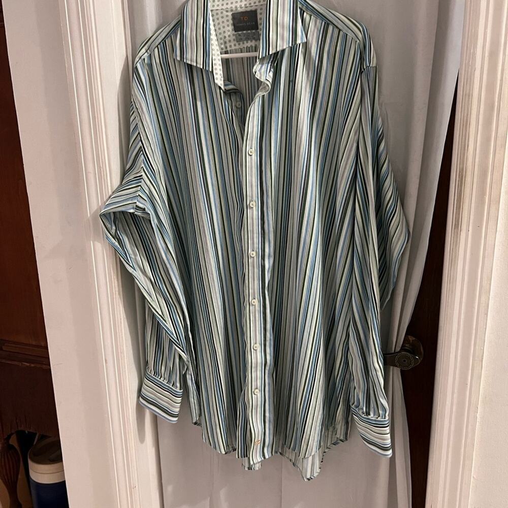 Thomas dean blue green purple striped button down long sleeve shirt size xxl